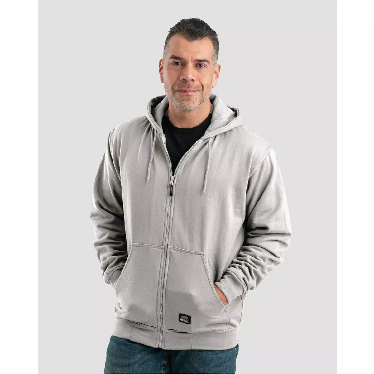 Berne Men's Medium Regular Gray Heritage Thermal-Lined Full-Zip Hooded Sweatshirt