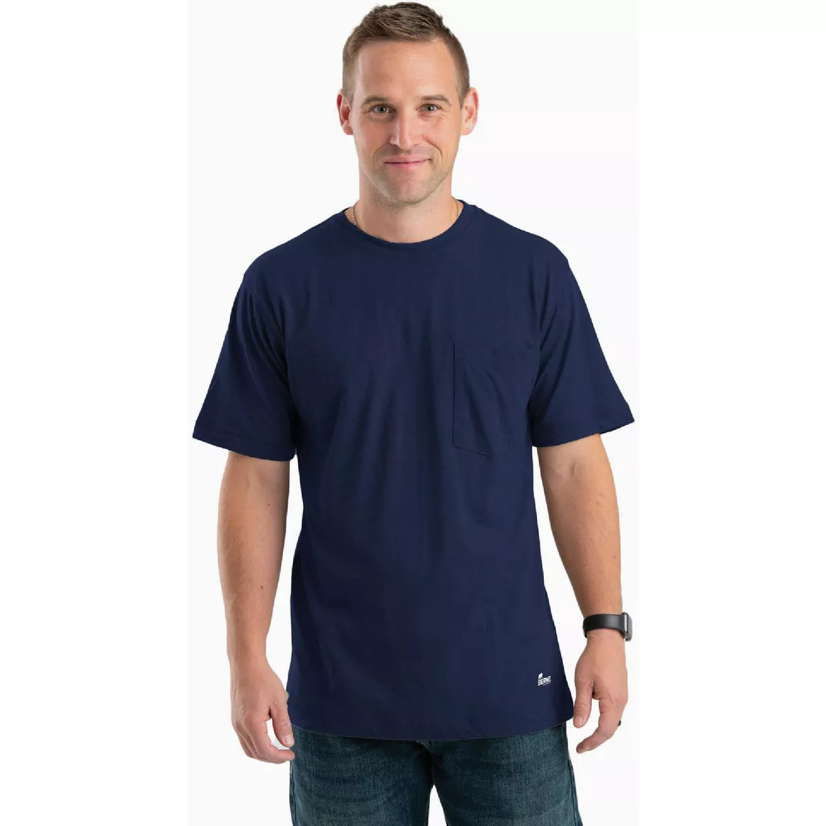 Berne Men's Small Regular Navy Performance Short Sleeve Pocket T-Shirt