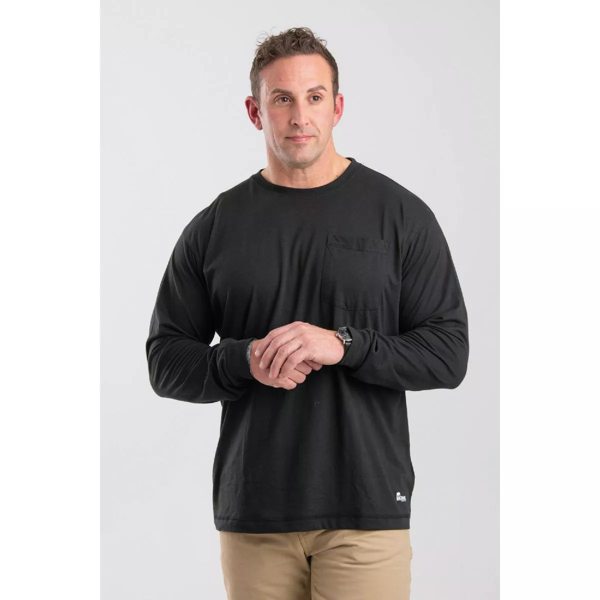 Berne Men's Medium Regular Black Performance Long Sleeve Pocket T-Shirt