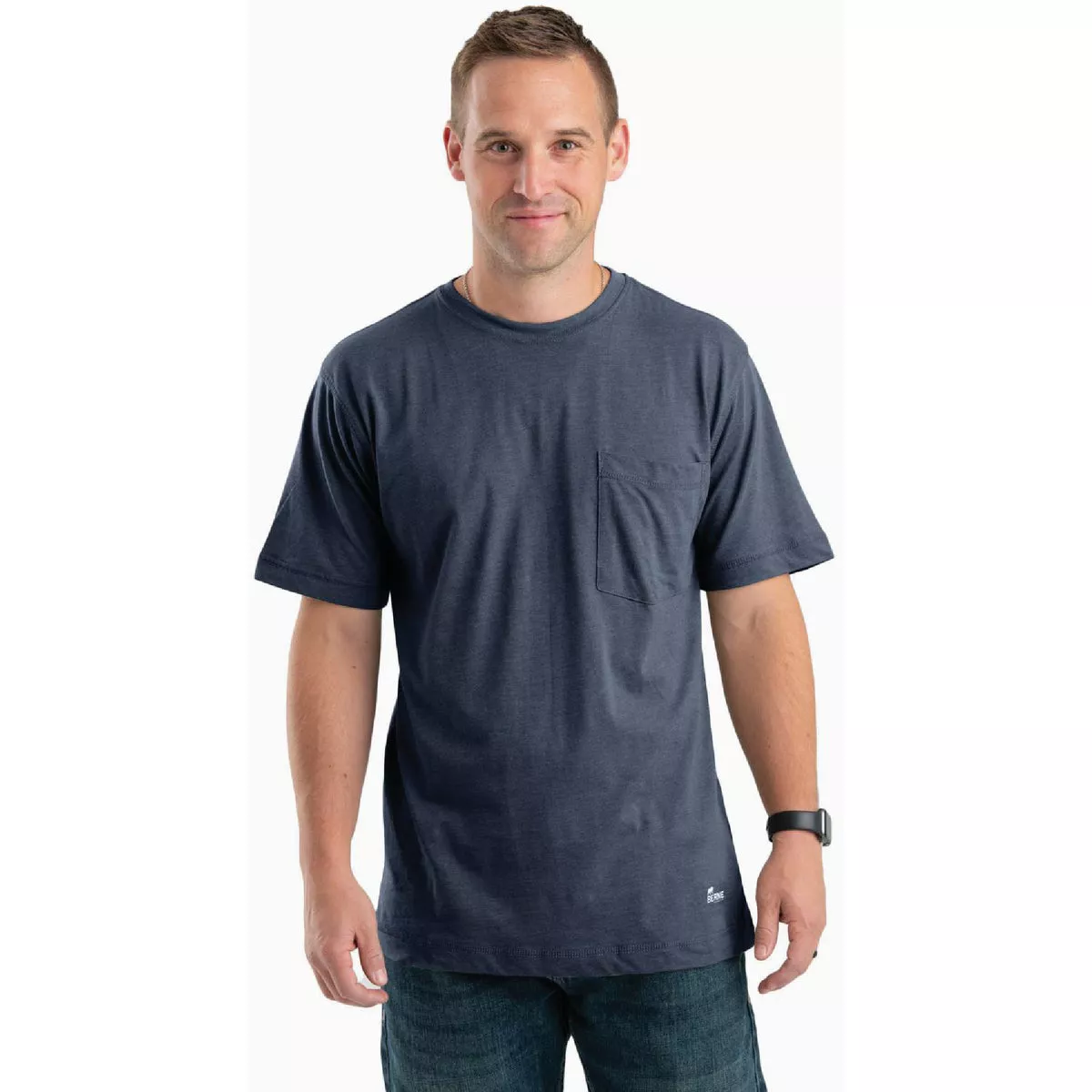 Berne Men's Small Regular Space Blue Performance Short Sleeve Pocket T-Shirt