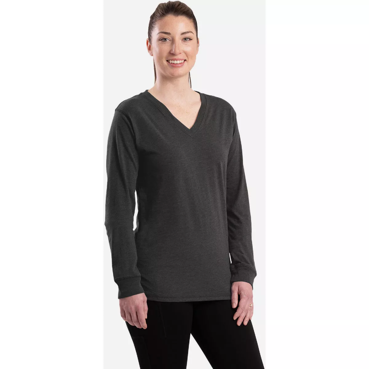 Berne Women's Large Black Long Sleeve Performance V-Neck Shirt