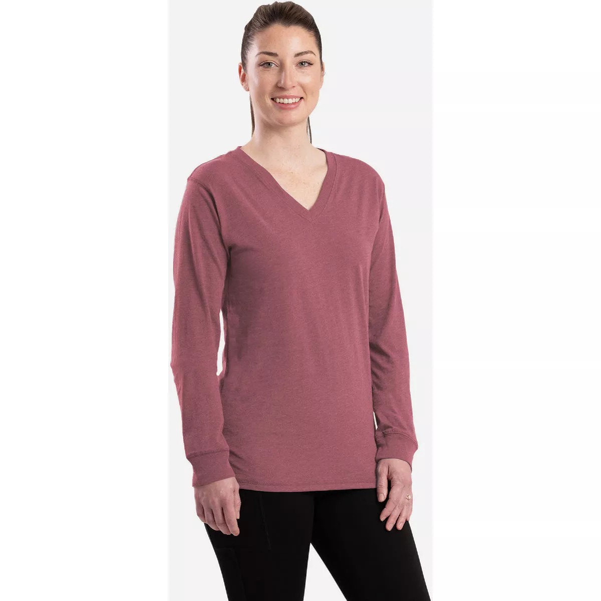 Berne Women's Large Mauve Long Sleeve Performance V-Neck Shirt