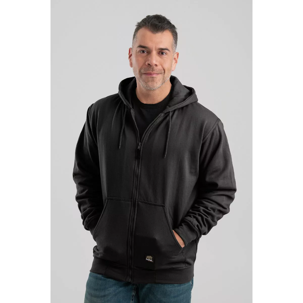 Berne Men's Large Regular Black Heritage Thermal-Lined Full-Zip Hooded Sweatshirt