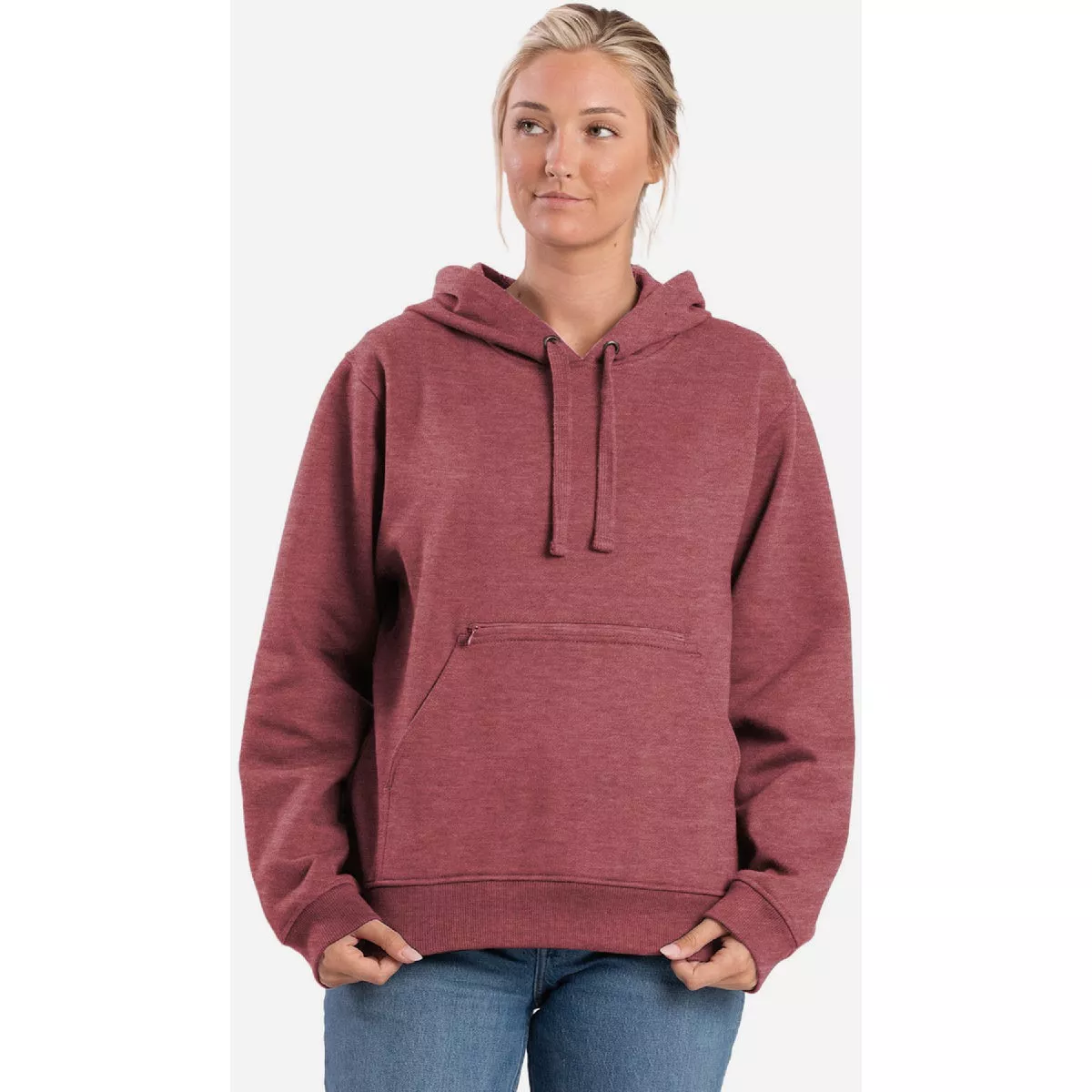 Berne Women's Medium Sangria Hooded Pullover Sweatshirt with Zipper Pocket
