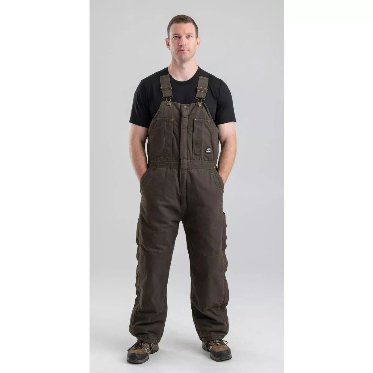 Berne Men's Small Regular Olive Duck Heartland Insulated Washed Duck Bib Overalls