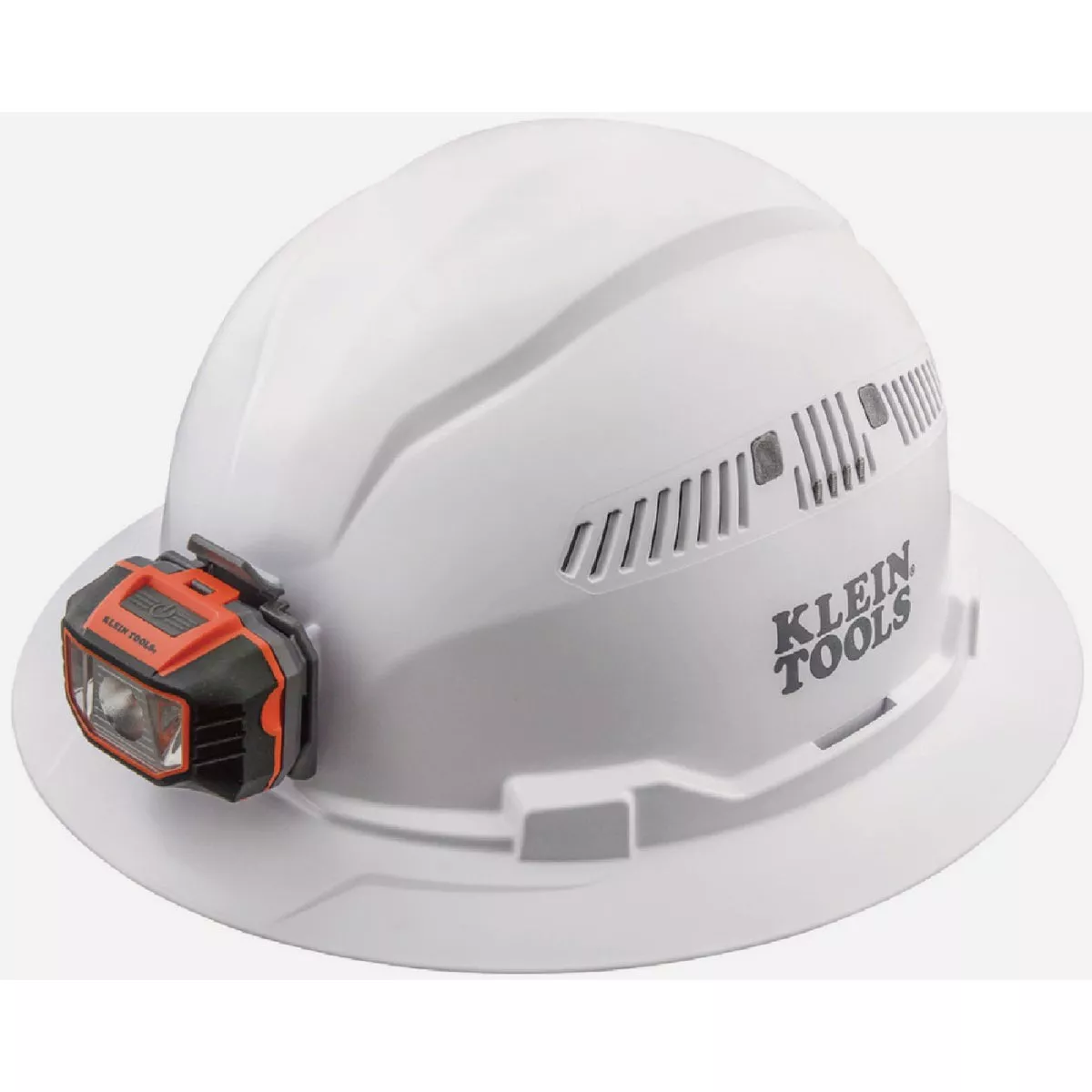 Klein White Full Brim Vented Type 1 Class C Hard Hat with Rechargeable Headlamp