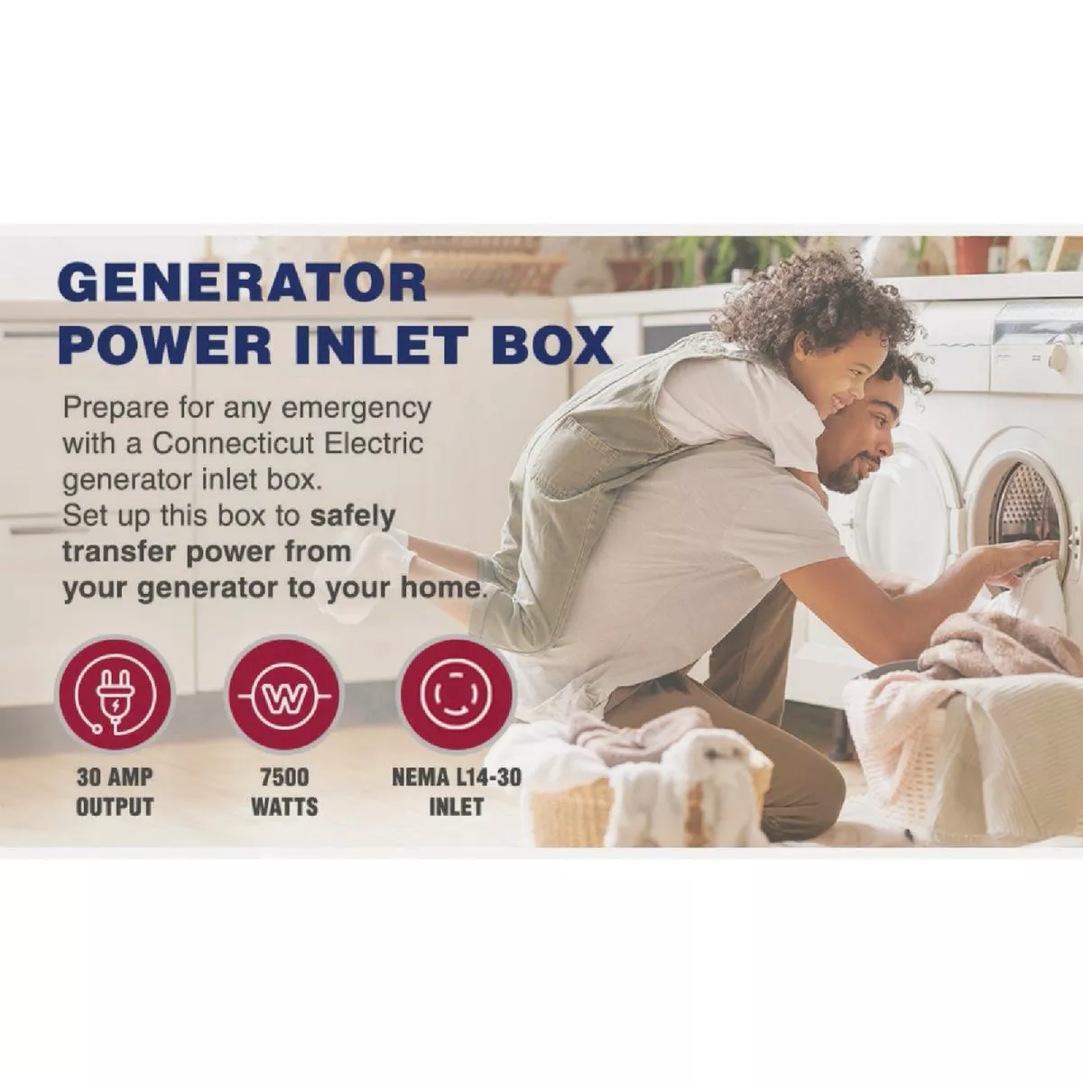 Connecticut Electric 30A Rainproof Generator Power Inlet Box with Cover - photo 5