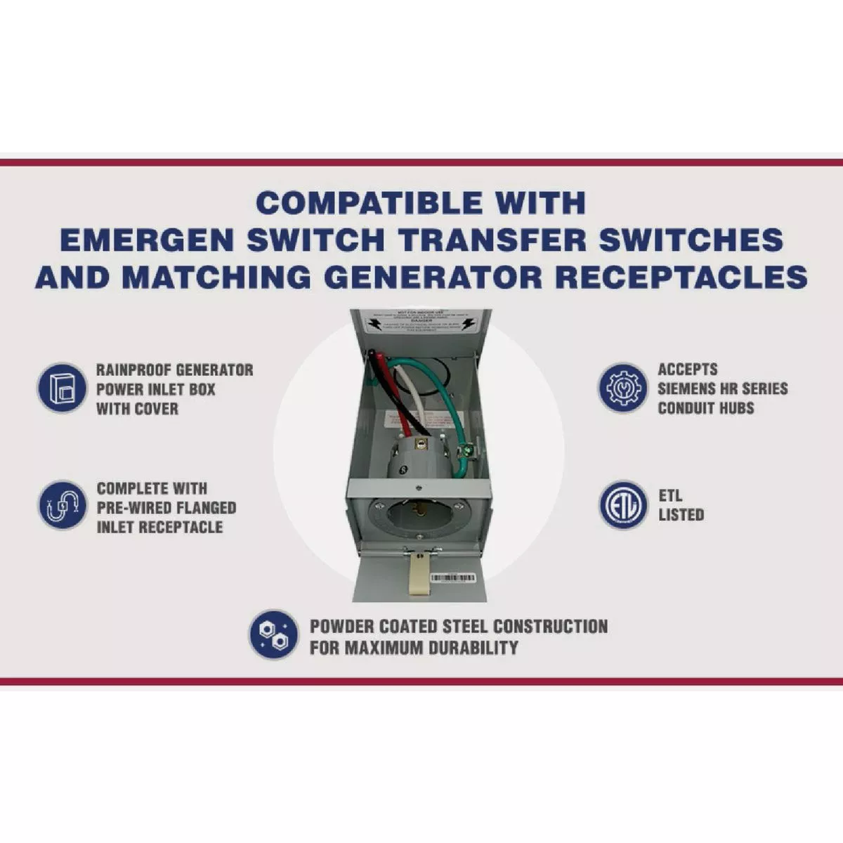 Connecticut Electric 30A Rainproof Generator Power Inlet Box with Cover - photo 3