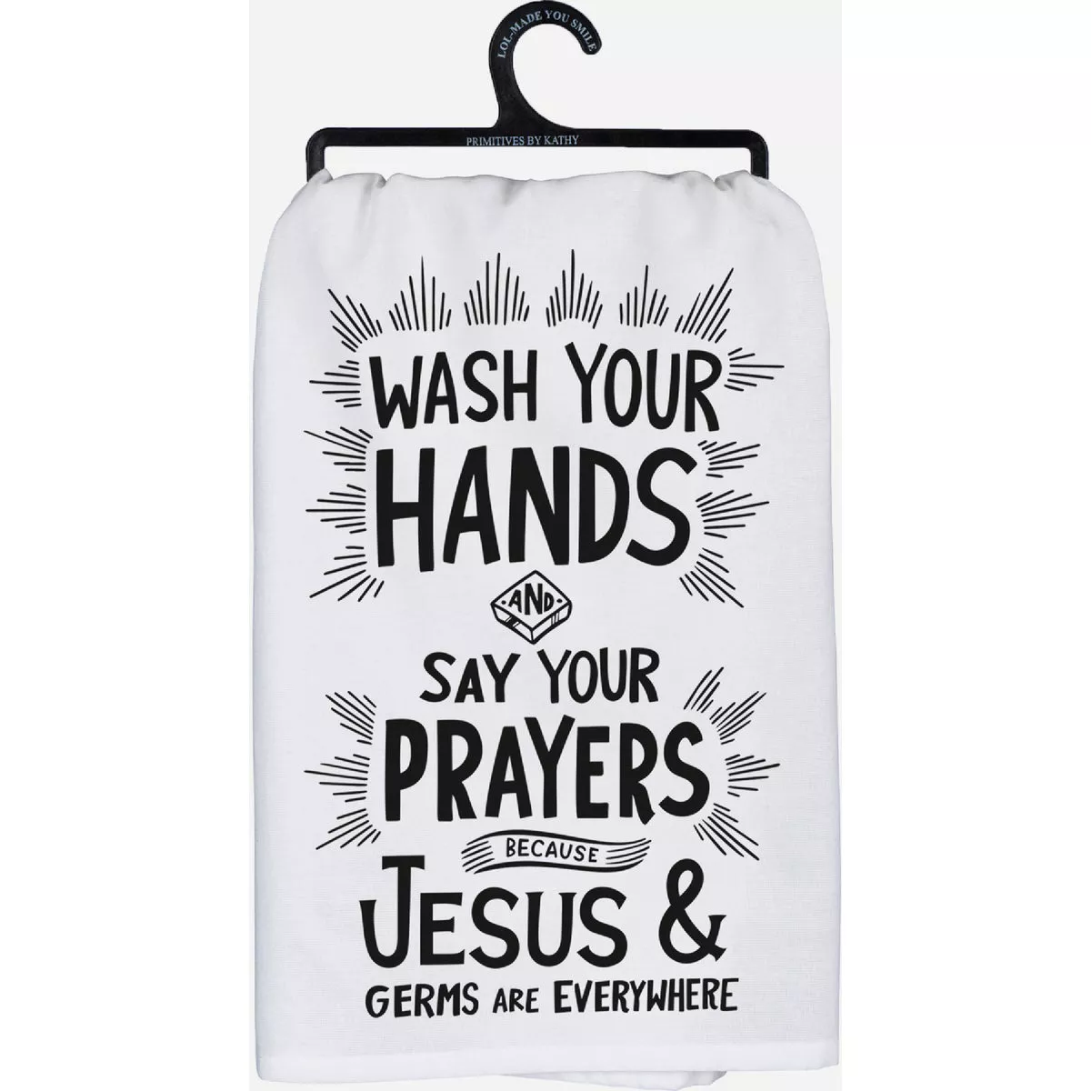 Primitives by Kathy White Cotton Jesus & Germs Kitchen Towel