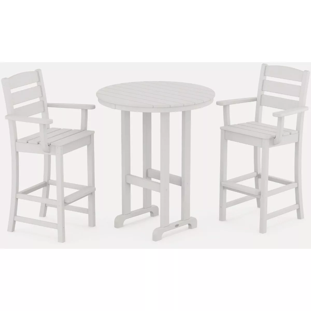 POLYWOOD Lakeside Round Bar Arm Patio Bar Set, White (3-Piece)