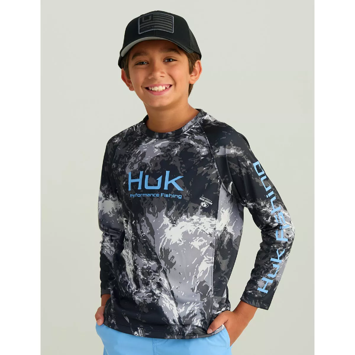 Huk Kid's L Mossy Oak Midnight Pursuit Performance Crew