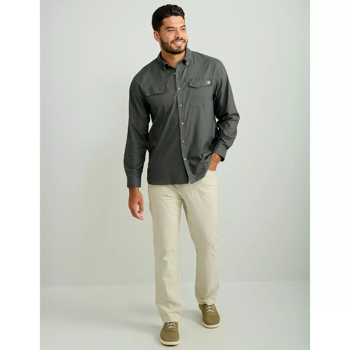 Huk Men's S Volcanic Ash Heather Hawser Tech Lightweight Flannel-