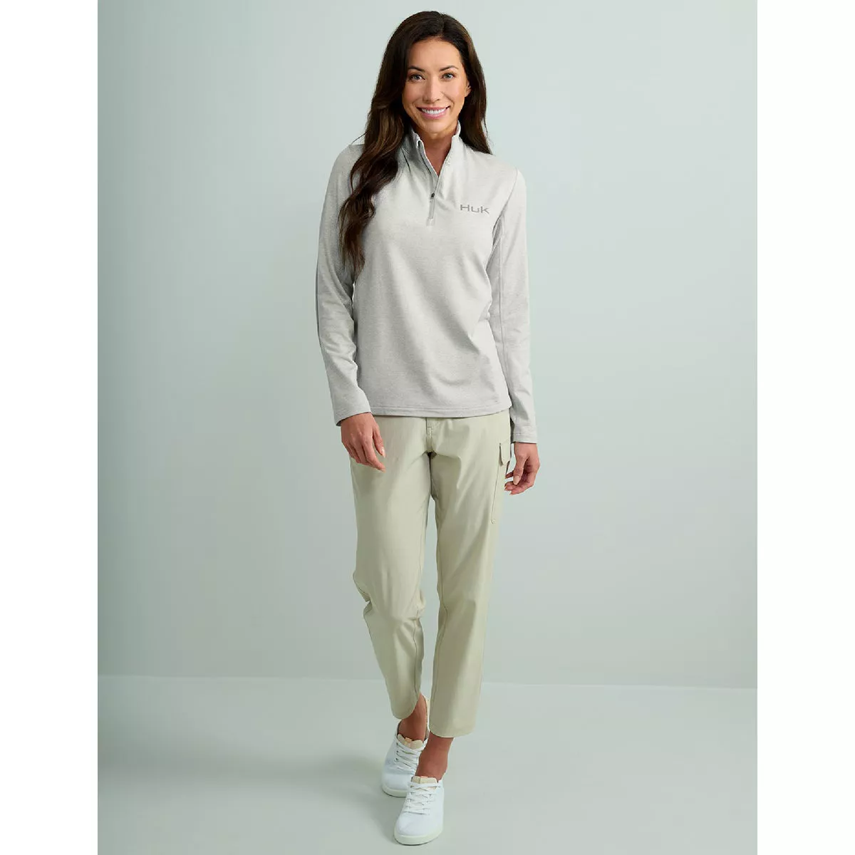 Huk Women's L Harbor Mist Heather Coldfront+ 1/4 Zip