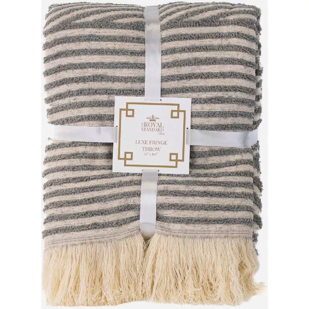 The Royal Standard 53 In. x 60 In. Cream & Gray Yorkshire Luxe Fringe Throw