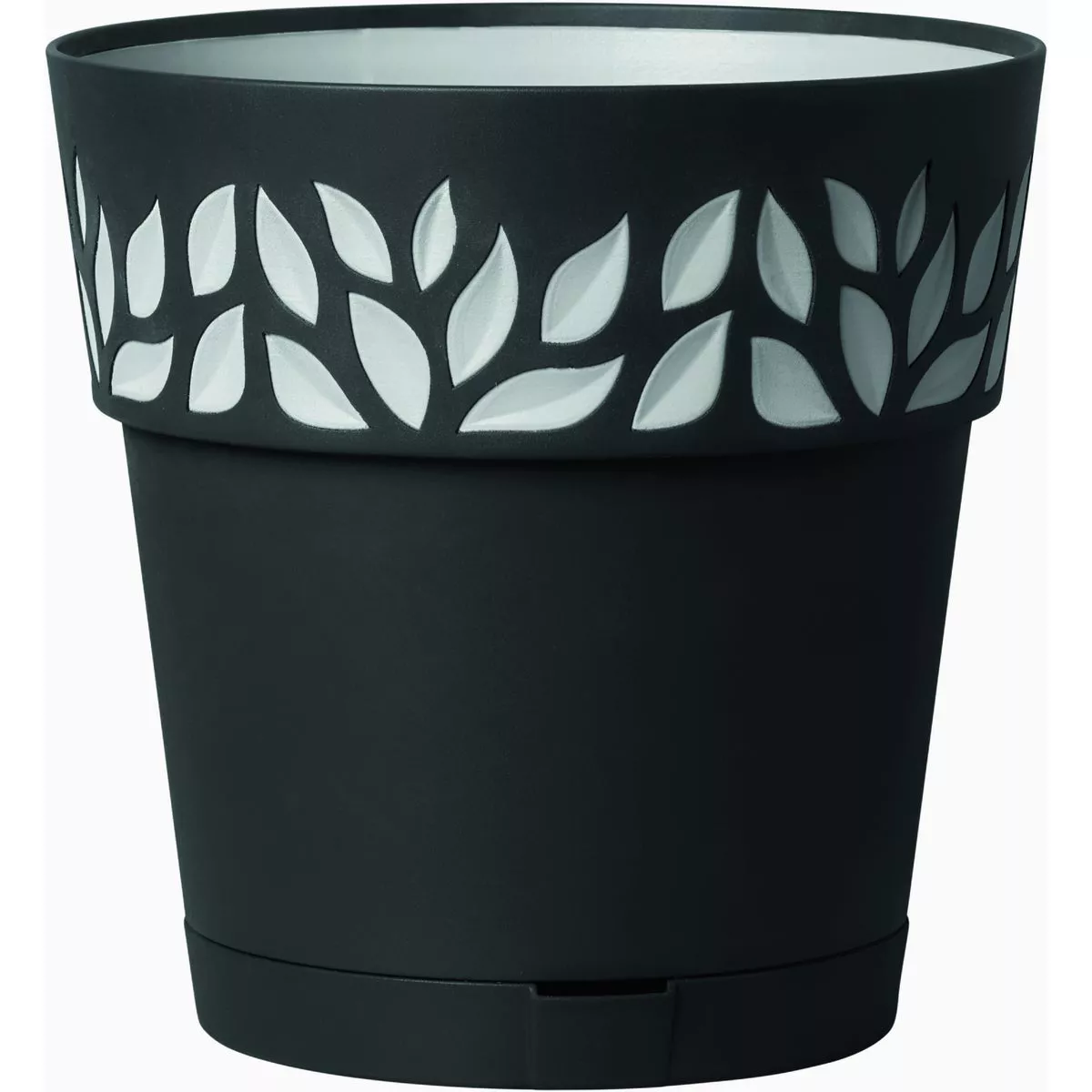 Deroma 5.9 In. Dia. Black Leaf Plastic Planter