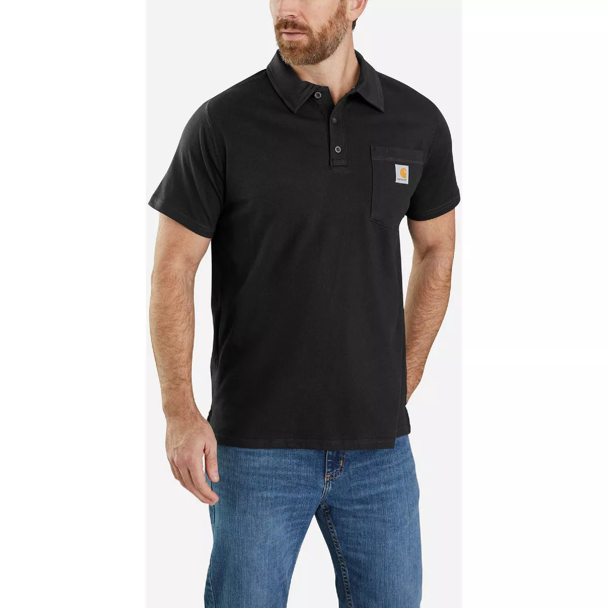 Carhart Force Men's Large Regular Black Midweight Short Sleeve Pocket Polo, Relaxed Fit