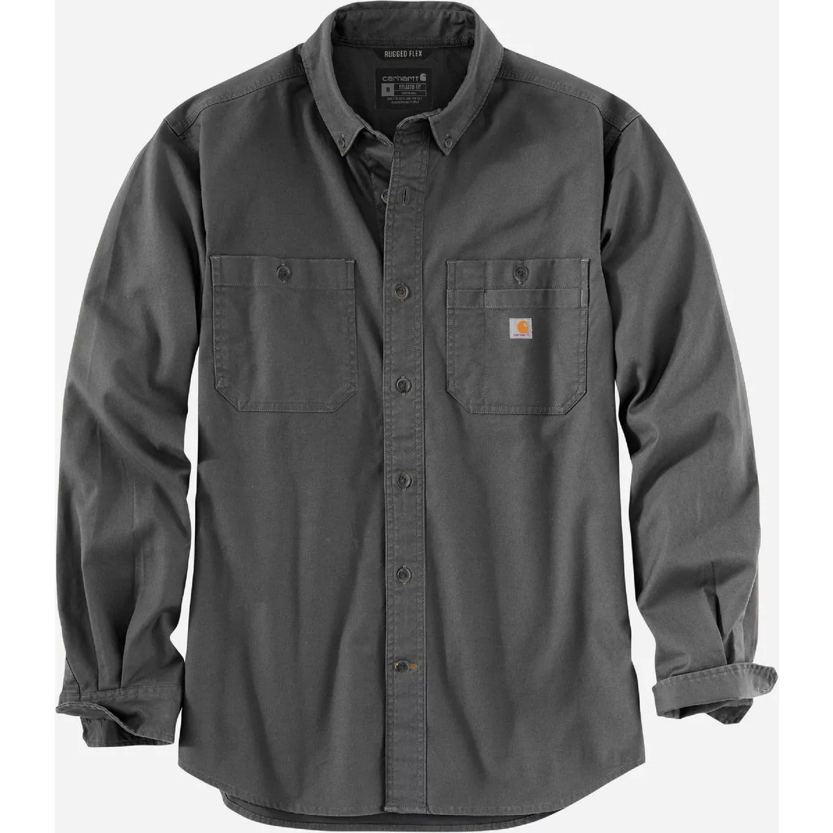 Carhartt Rugged Flex Men's Small Regular Gravel Long Sleeve Canvas Button Down Shirt, Relaxed Fit