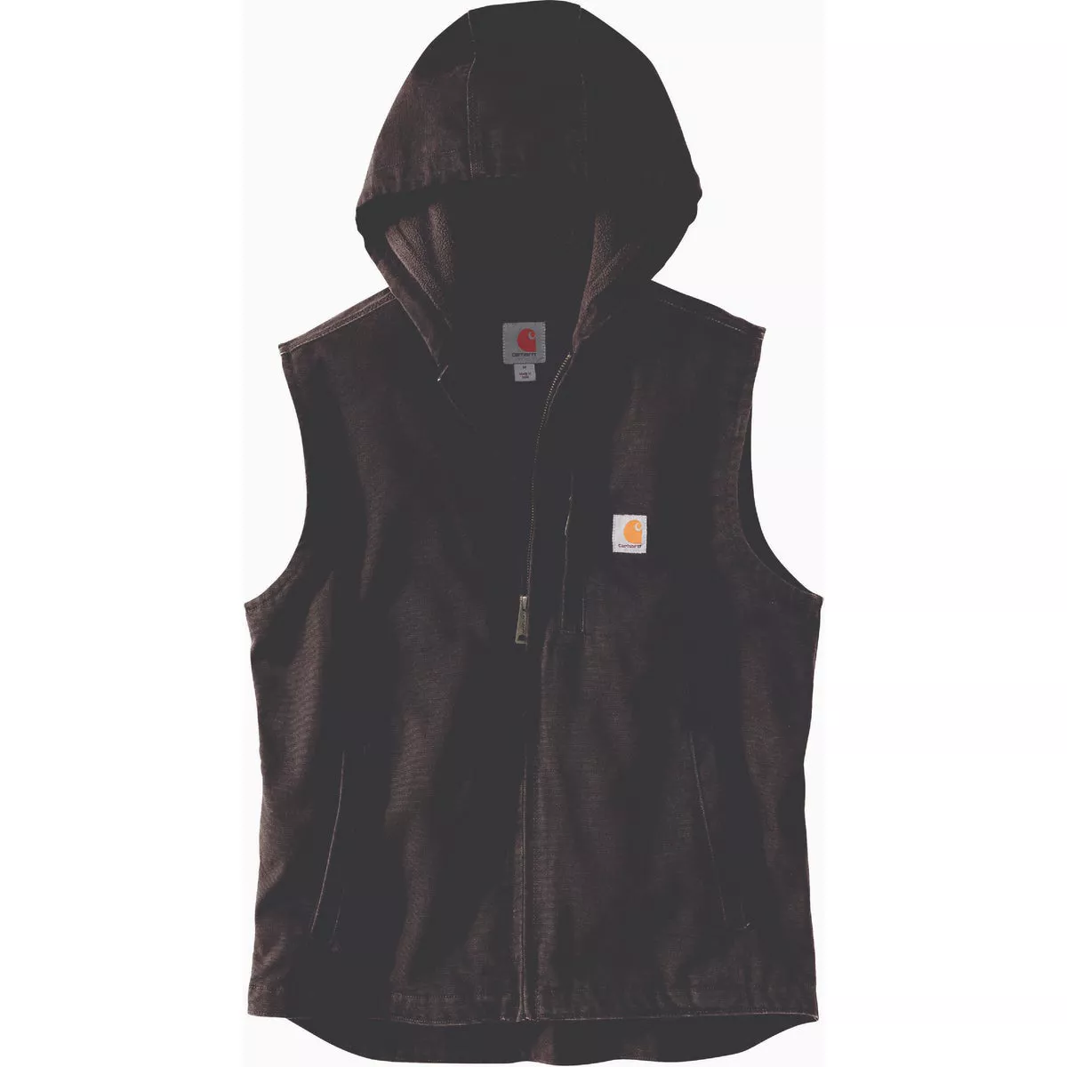 Carhartt Men's Medium Regular Dark Brown Washed Duck Fleece-Lined Hooded Vest, Relaxed Fit