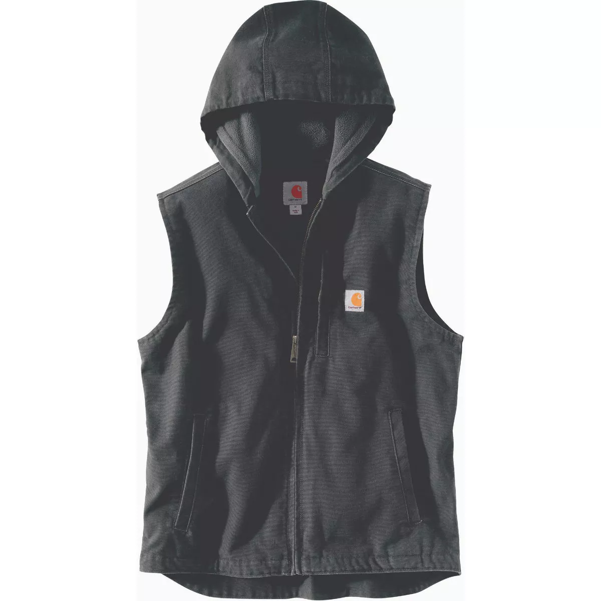 Carhartt Men's Medium Regular Gravel Washed Duck Fleece-Lined Hooded Vest, Relaxed Fit