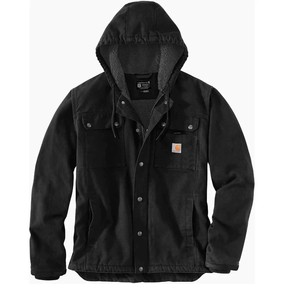 Carhartt Men's XL Regular Black Washed Duck Sherpa-Lined Utility Jacket, Relaxed Fit