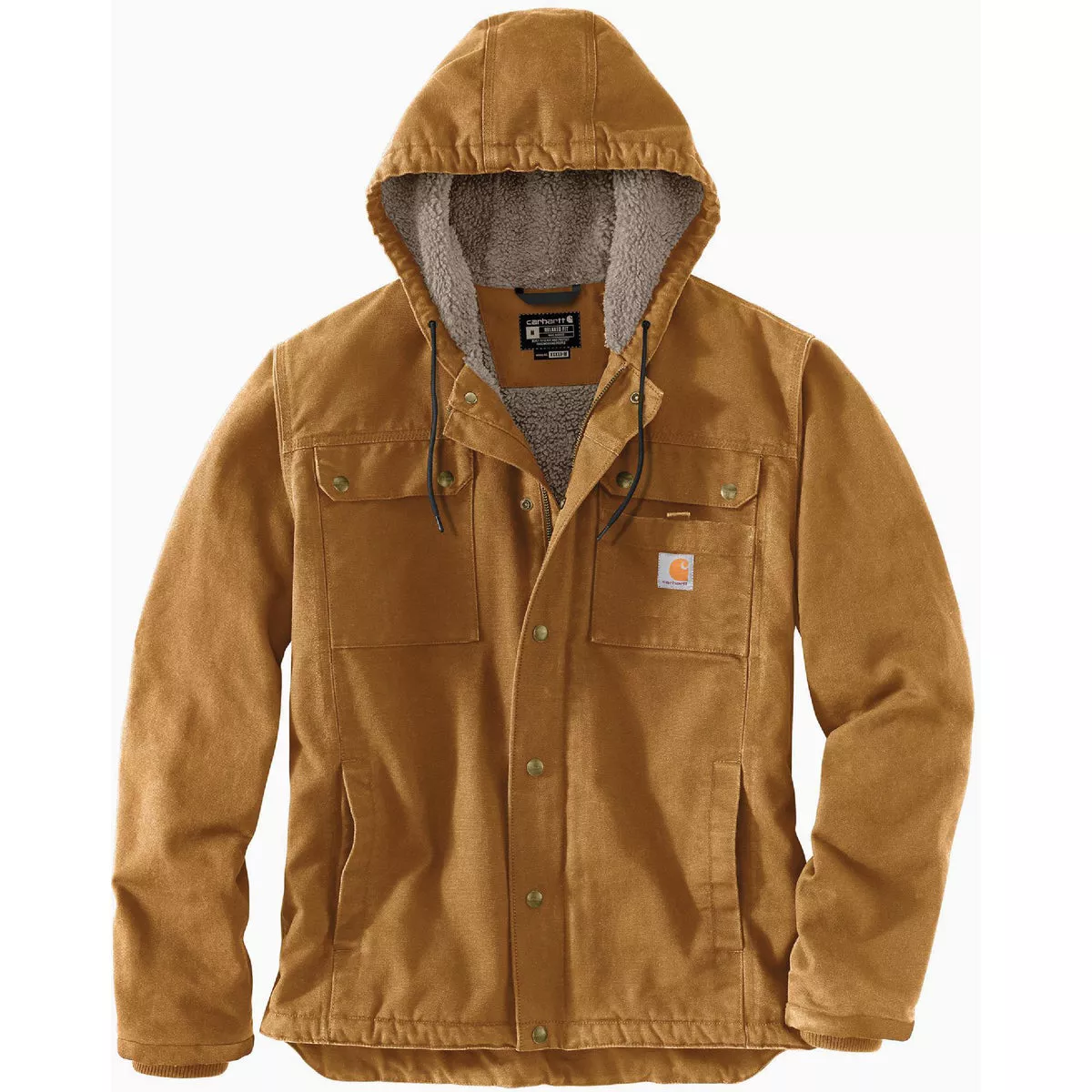 Carhartt Men's Small Regular Brown Washed Duck Sherpa-Lined Utility Jacket, Relaxed Fit