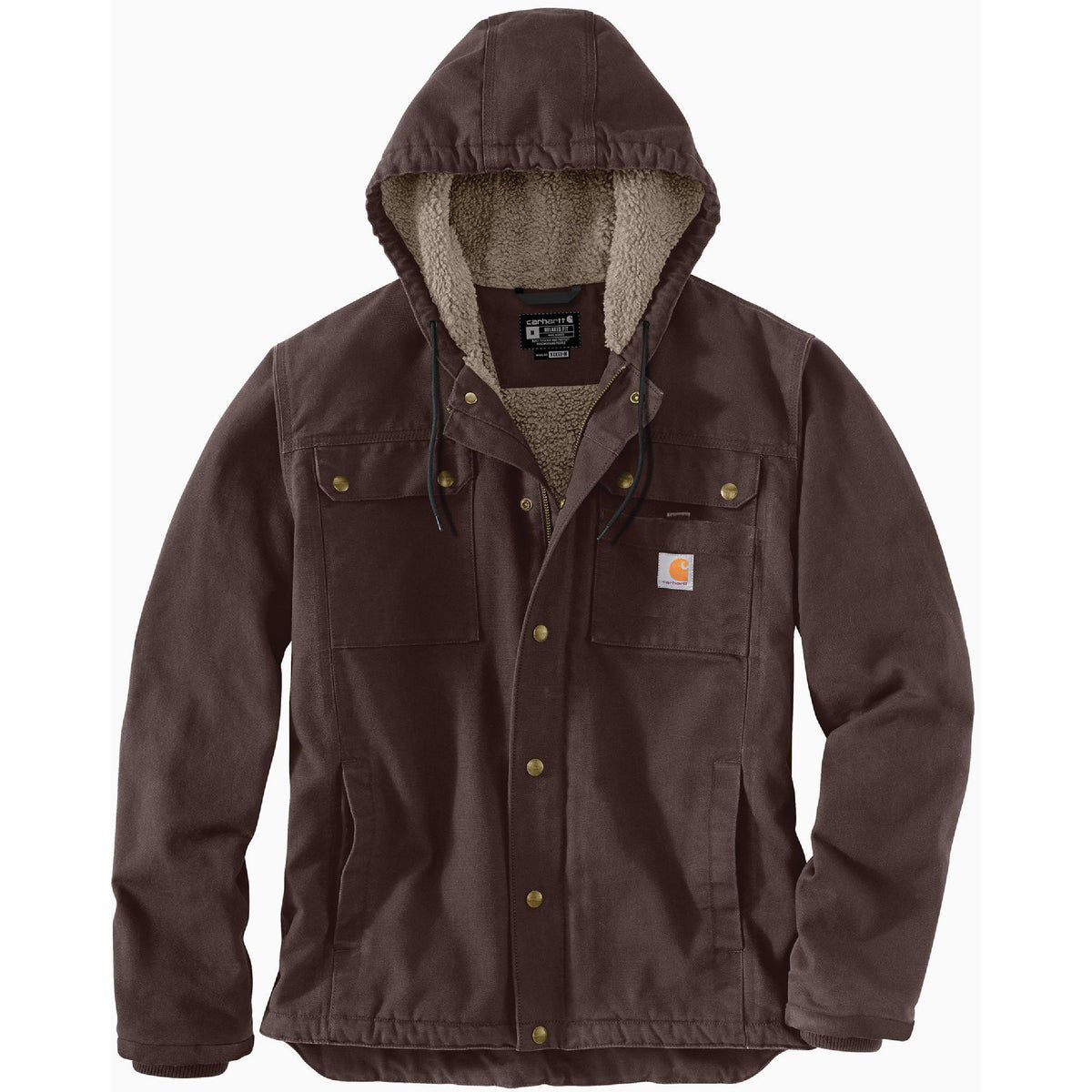 Carhartt Men's Dark Brown Washed Duck Sherpa Lined Work Coat