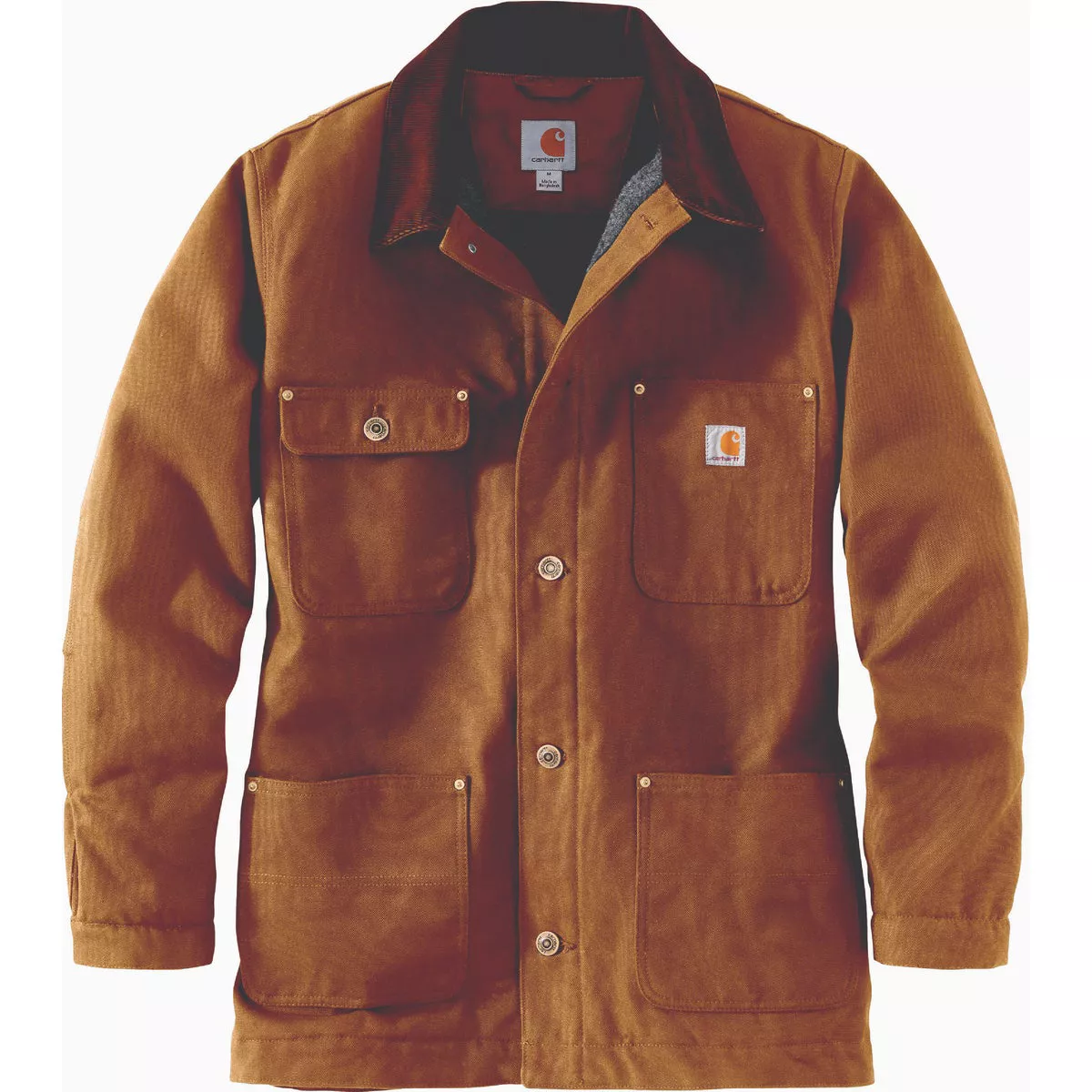 Carhartt Men's Large Regular Brown Firm Duck Blanket-Lined Chore Coat, Loose Fit