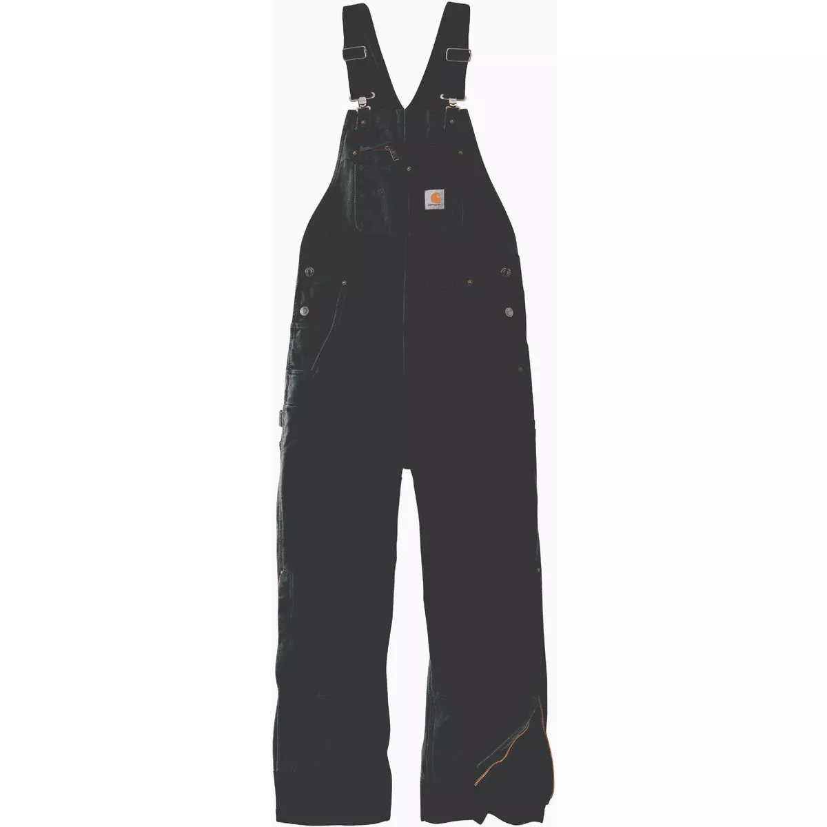 Carhartt Men's Medium Tall Black Washed Duck Insulated Bib Overalls, Loose Fit