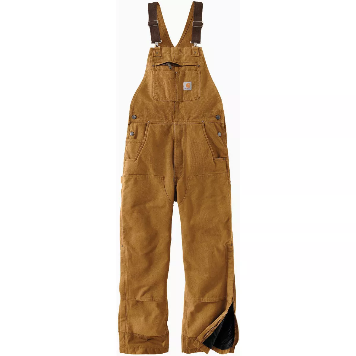 Carhartt Men's Large Short Brown Washed Duck Insulated Bib Overalls, Loose Fit
