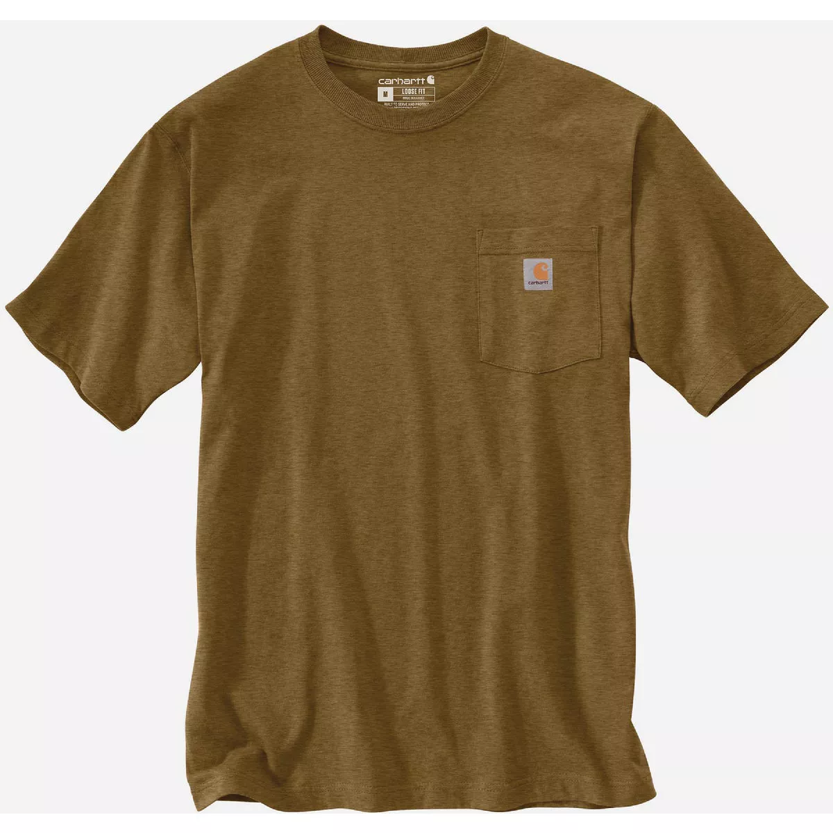 Carhartt Men's Large Tall Oiled Walnut Heather Heavyweight Short Sleeve Pocket T-Shirt, Loose Fit
