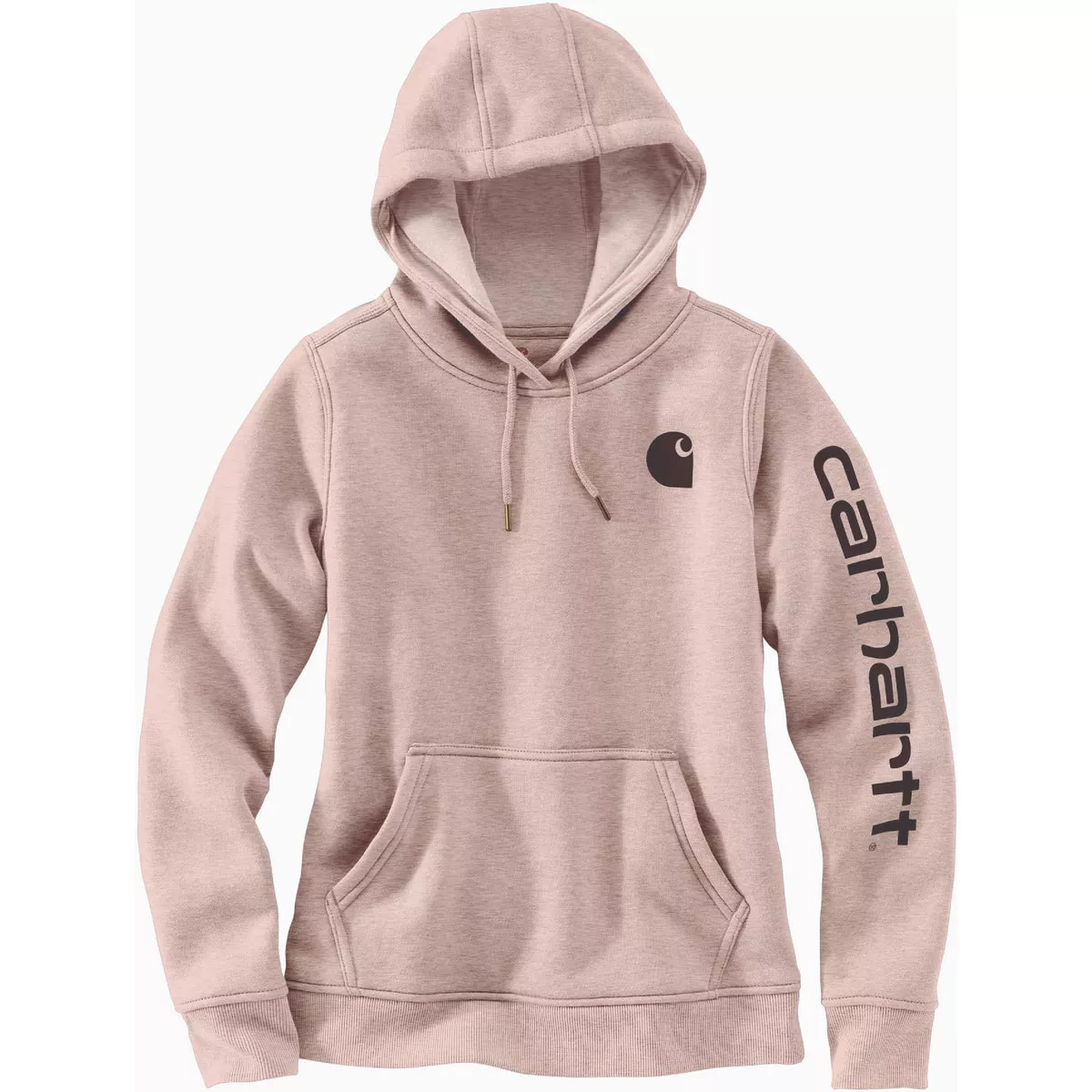 Carhartt Women's XL Regular Rose Smoke Heather Midweight Logo Sleeve Graphic Pullover Hooded Sweatshirt, Relaxed Fit