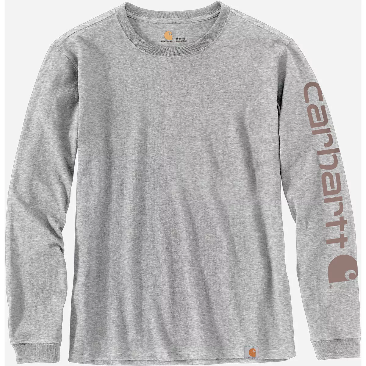 Carhartt Women's 2X Regular Heather Gray Heavyweight Long Sleeve Logo Sleeve Graphic T-Shirt, Loose Fit
