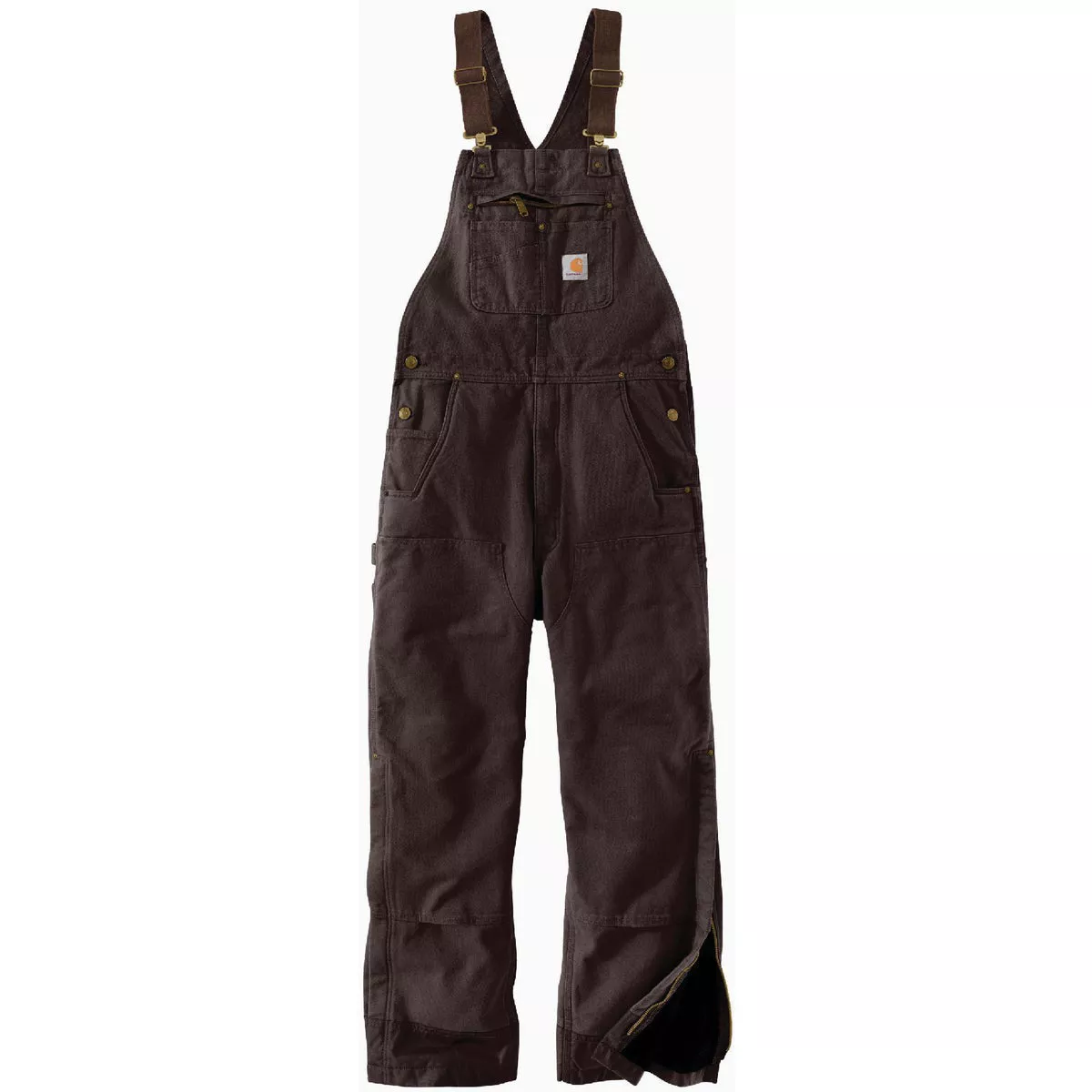 Carhartt Men's 5XL Regular Dark Brown Washed Duck Insulated Bib Overalls, Loose Fit