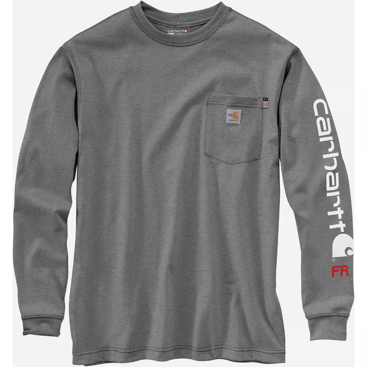 Carhartt Force Men's XL Regular Granite Heather Midweight Long Sleeve Logo Graphic Flame Resistant T-Shirt, Loose Fit