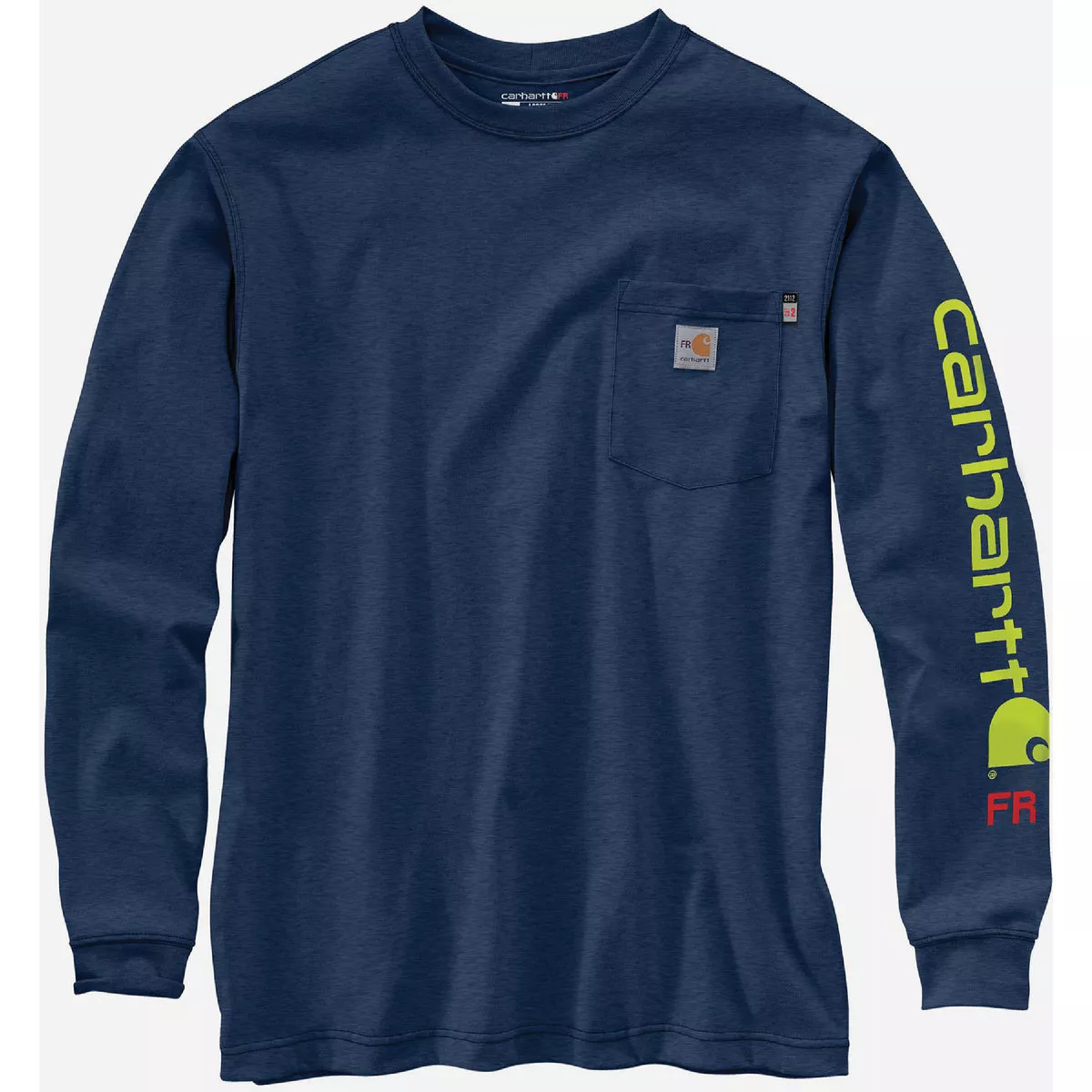 Carhartt Force Men's Large Regular Dark Blue Heather Midweight Long Sleeve Logo Graphic Flame Resistant T-Shirt, Loose Fit