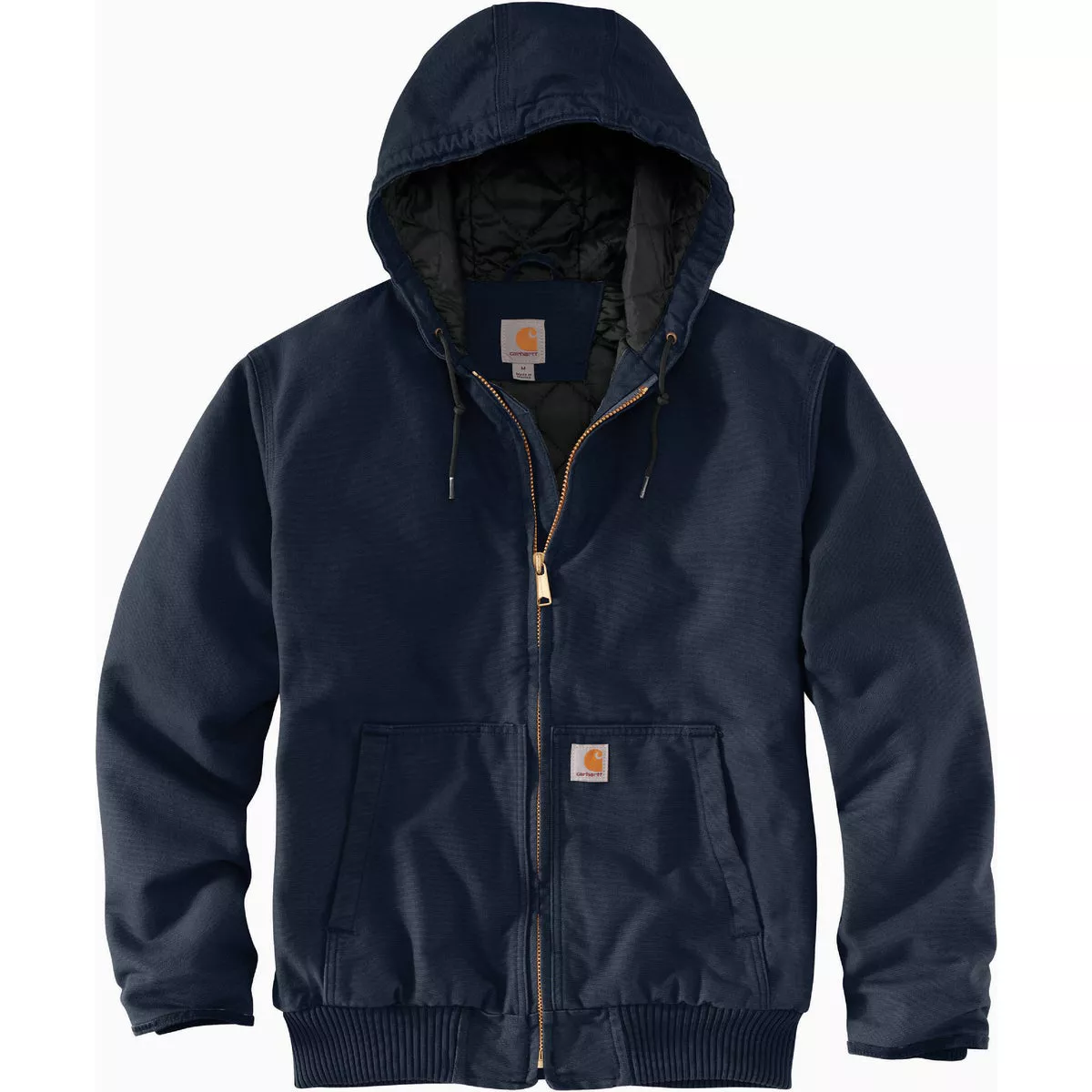 Carhartt Men's XL Regular Navy Washed Duck Quilted Nylon-Lined Insulated Active Jacket, Loose Fit