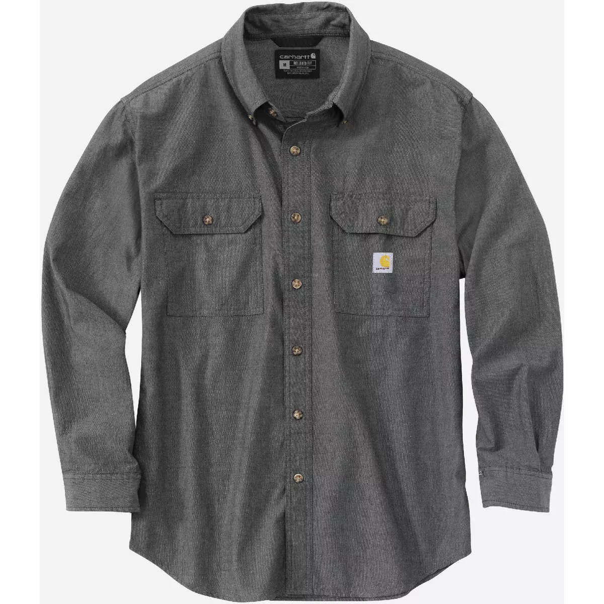 Carhartt Men's Large Tall Black Chambray Long Sleeve Midweight Button Down Shirt, Loose Fit