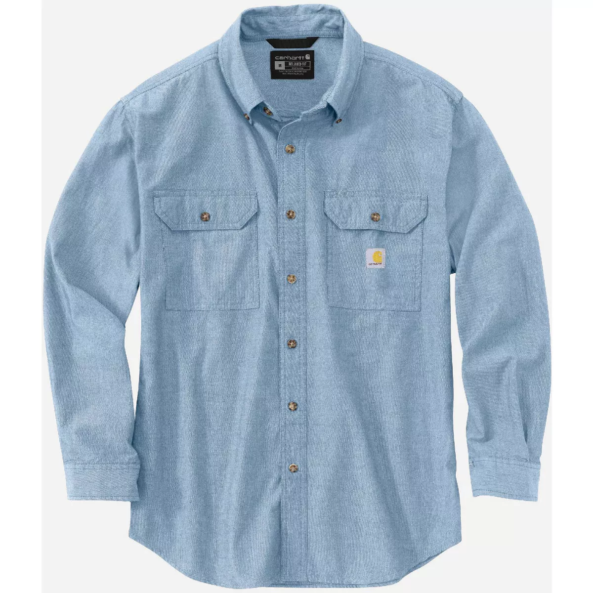 Carhartt Men's 3XL Tall Blue Chambray Long Sleeve Midweight Button Down Shirt, Loose Fit