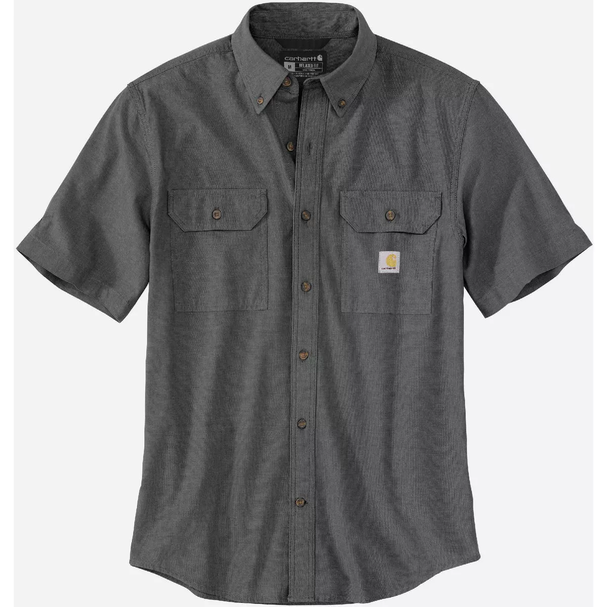 Carhartt Men's XL Regular Black Chambray Short Sleeve Midweight Button Down Shirt, Loose Fit