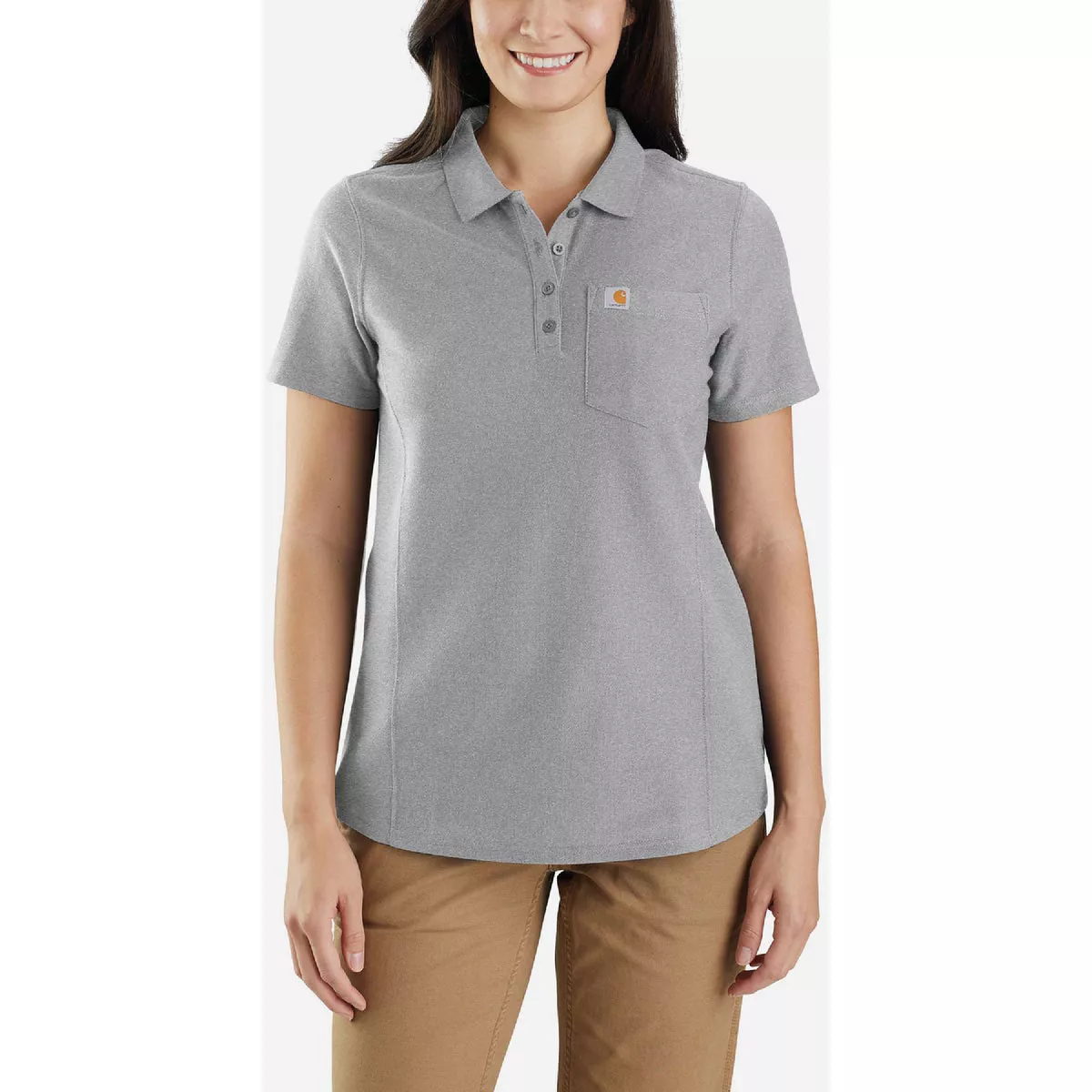 Carhartt Women's XS Regular Heather Gray Short Sleeve Midweight Pocket Polo, Relaxed Fit