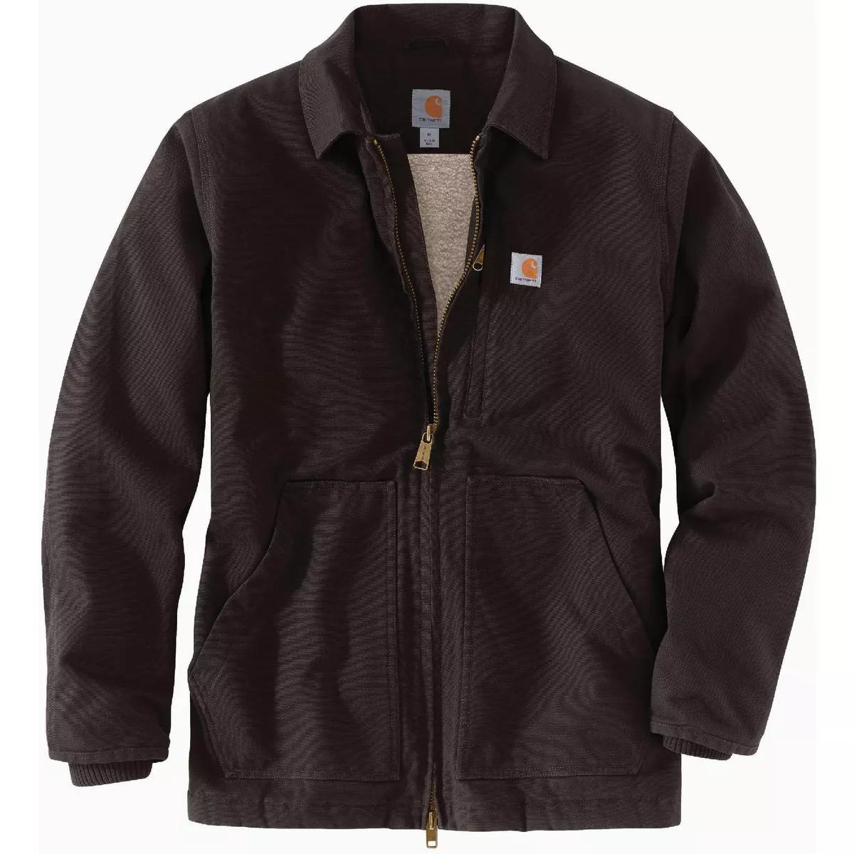 Carhartt Men's Small Regular Dark Brown Washed Duck Sherpa-Lined Coat, Loose Fit
