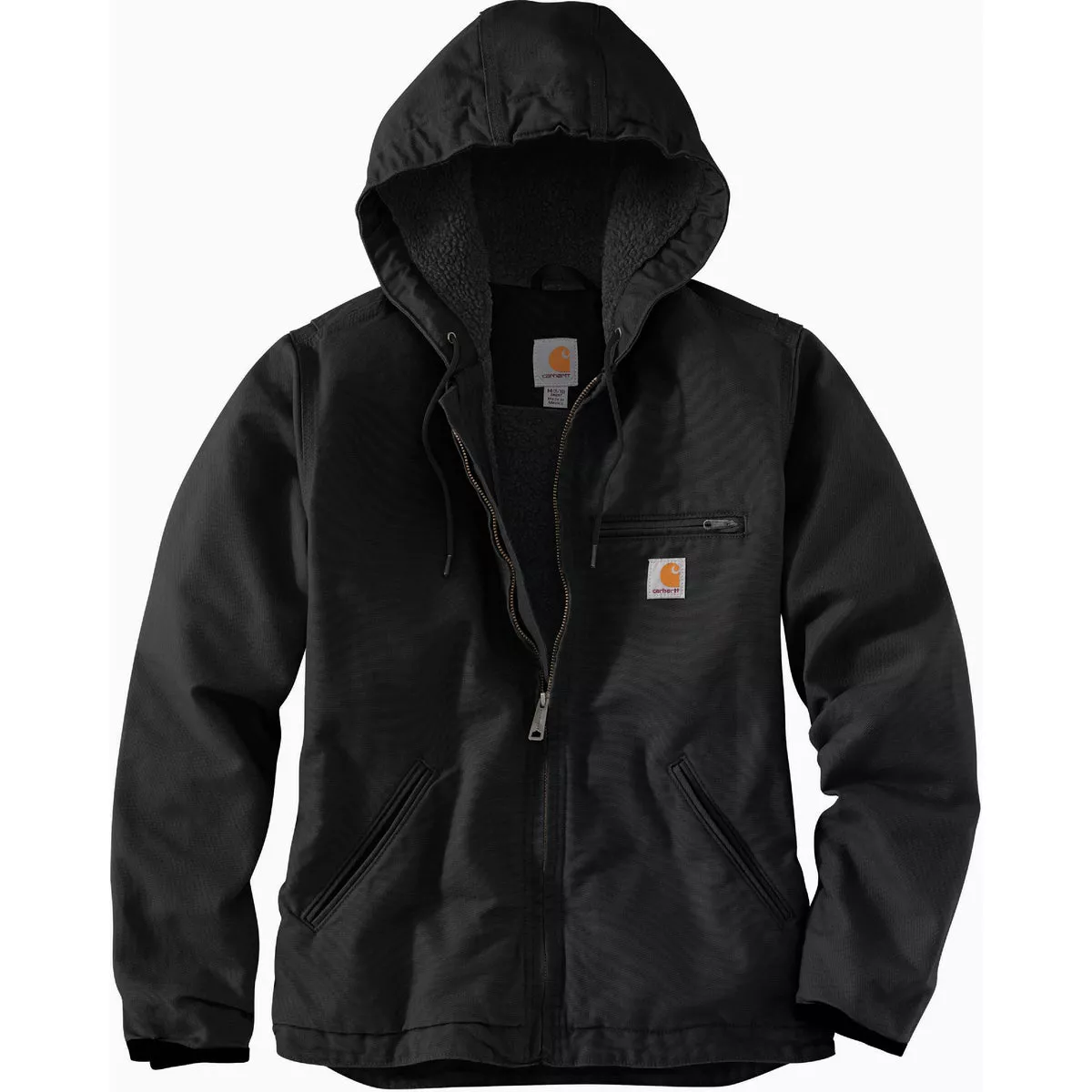 Carhartt Women's Small Regular Black Washed Duck Sherpa-Lined Jacket, Loose Fit