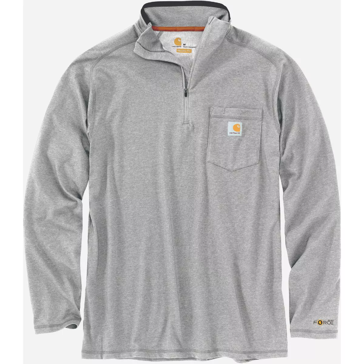 Carhartt Force Men's Medium Regular Heather Gray Midweight Long Sleeve Quarter-Zip Mock-Neck T-Shirt, Relaxed Fit
