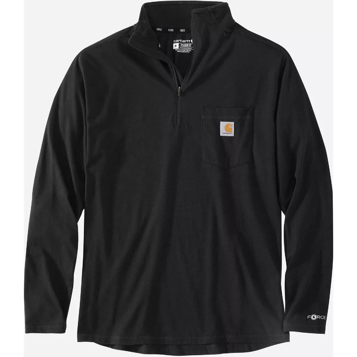 Carhartt Force Men's 3XL Regular Black Midweight Long Sleeve Quarter-Zip Mock-Neck T-Shirt, Relaxed Fit