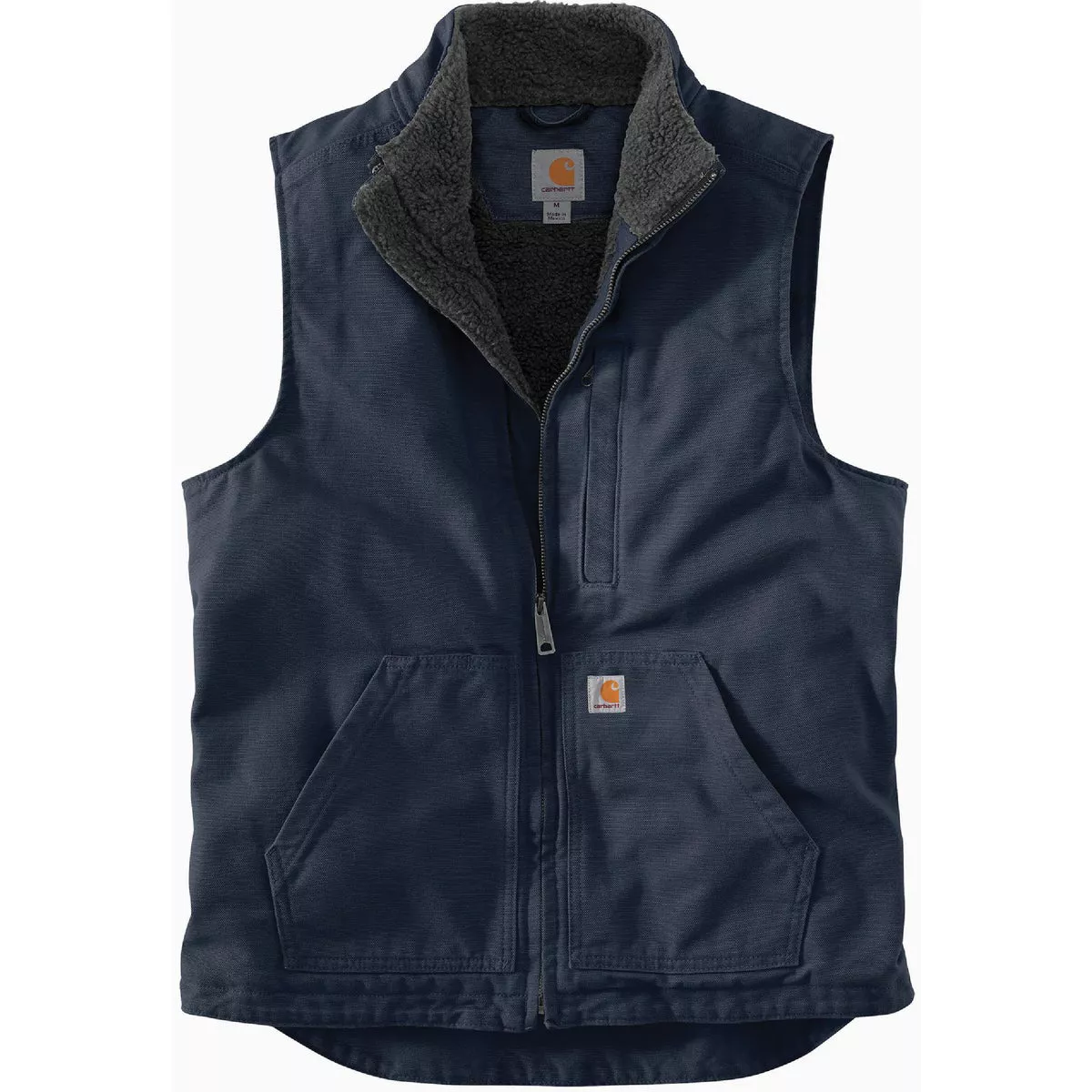 Carhartt Men's Small Regular Navy Washed Duck Sherpa-Lined Mock-Neck Vest, Loose Fit