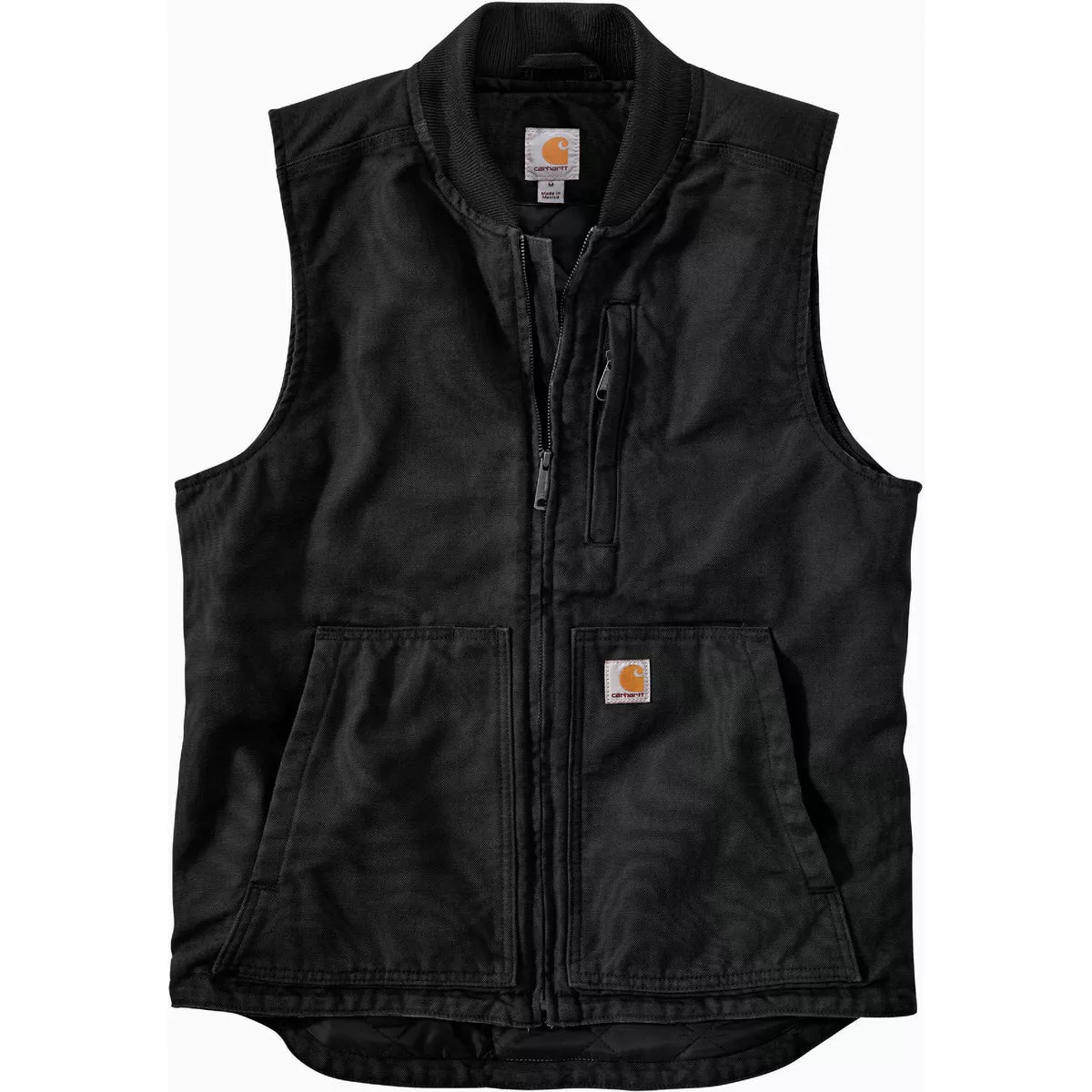 Carhartt Men's Medium Regular Black Washed Duck Insulated Rib Collar Vest, Loose Fit