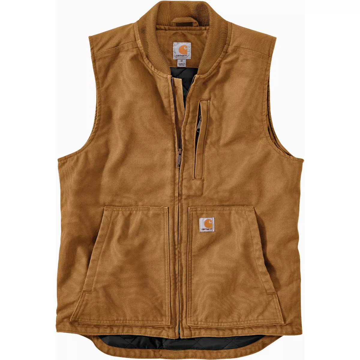 Carhartt Men's Large Regular Brown Washed Duck Insulated Rib Collar Vest, Loose Fit