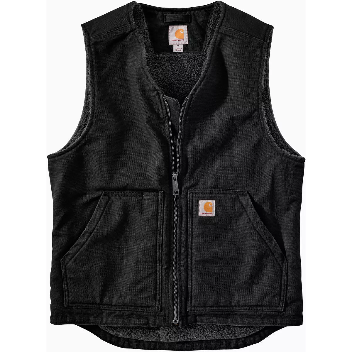 Carhartt Men's Medium Regular Black Washed Duck Sherpa-Lined Vest, Relaxed Fit