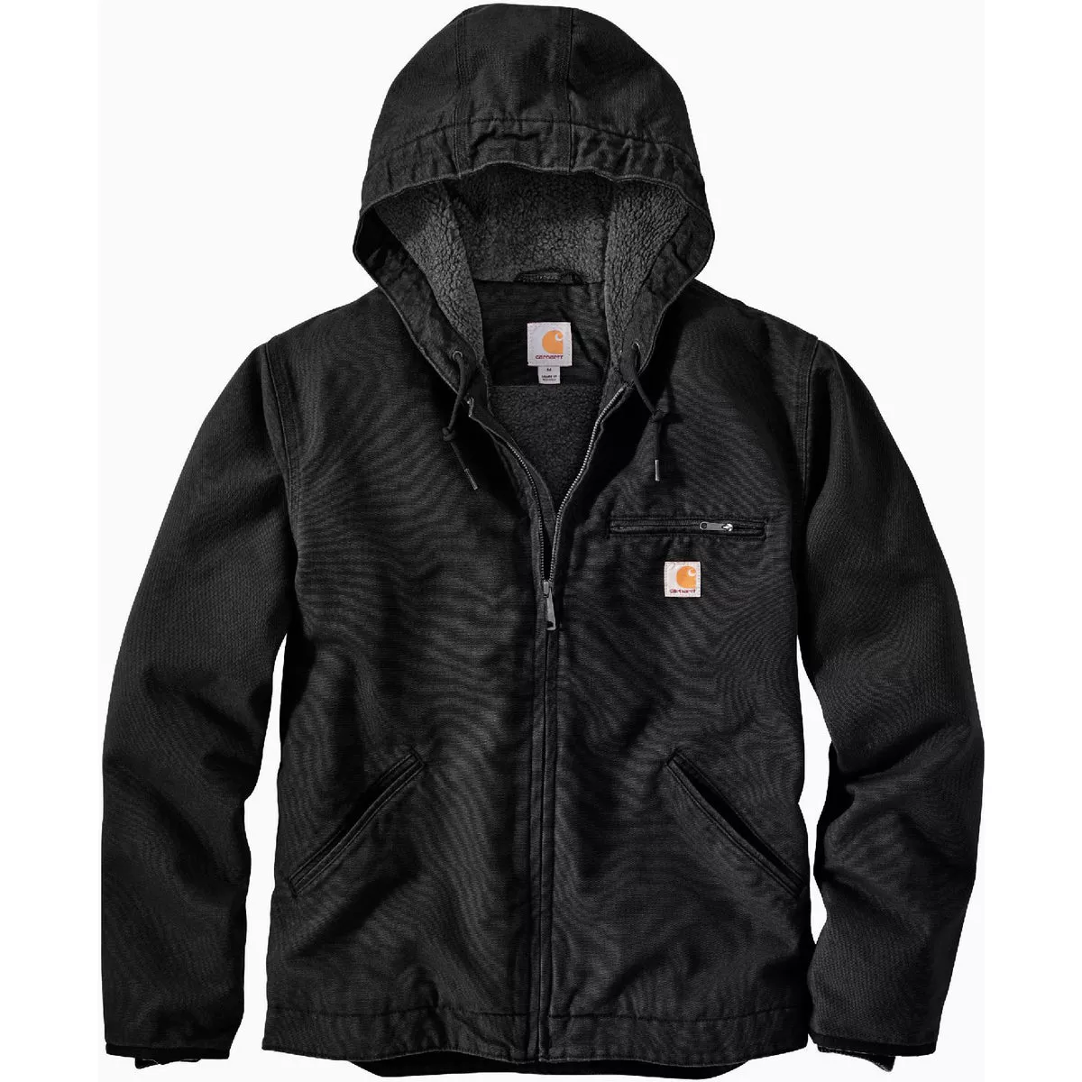 Carhartt Men's 2XL Tall Black Washed Duck Sherpa-Lined Jacket, Relaxed Fit