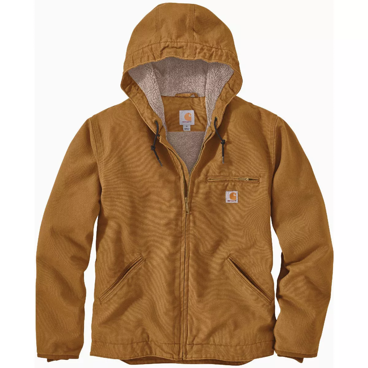 Carhartt Men's XL Tall Brown Washed Duck Sherpa-Lined Jacket, Relaxed Fit